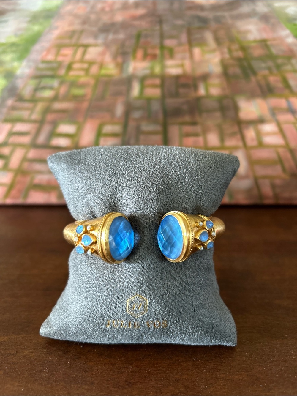 Julie Vos Gold Open Cuff Bracelet with Bright Blue Stones